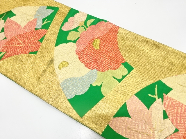 JAPANESE KIMONO / ANTIQUE FUKURO OBI / SILK / WOVEN KIKU